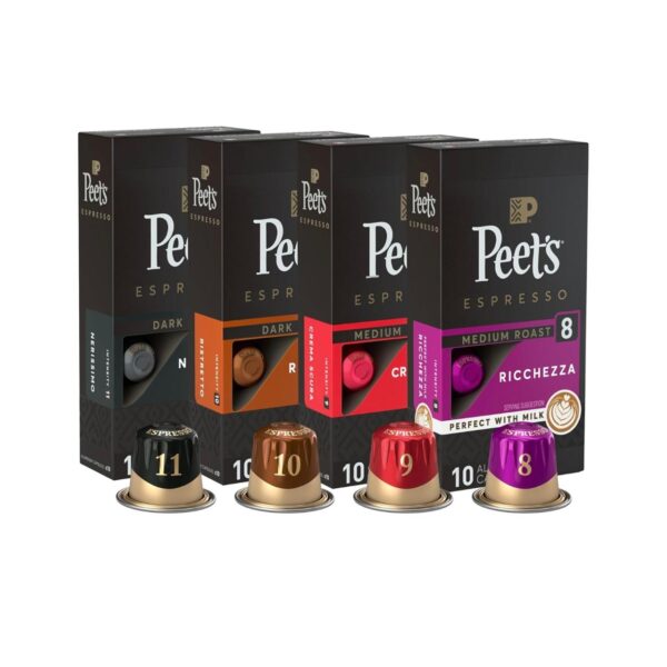 Peet's Coffee, Dark and Medium Roast Espresso Capsules Variety Pack, 40 Count (4 Boxes of 10 Espresso Capsules)