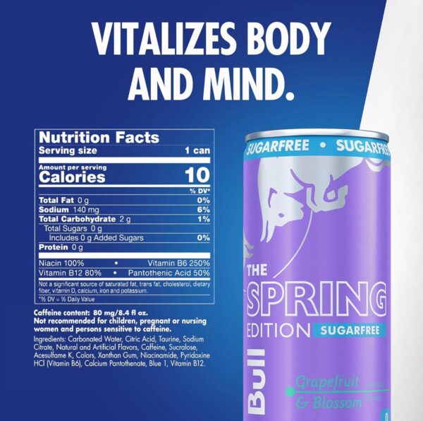 Red Bull Spring Edition Sugarfree Energy Drink, Grapefruit, 8.4 fl. oz., Case of 24 cans, with 80mg Caffeine, Taurine & B Vitamins - Image 4