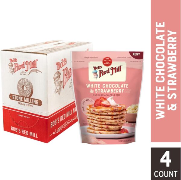 Bob's Red Mill White Chocolate & Strawberry Pancake Mix, 20oz (Pack of 4) - Just Add Water, Makes 32-40 Pancakes per Bag - Image 2